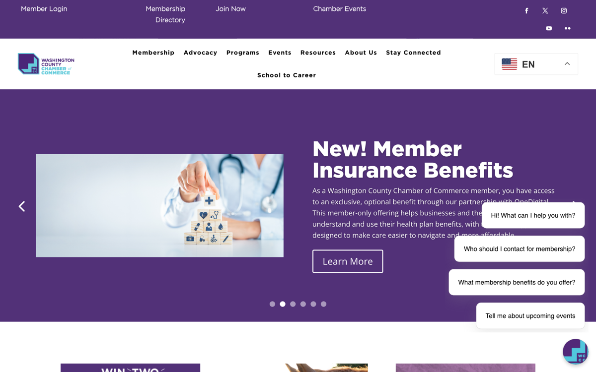 Washington County Chamber of Commerce live site